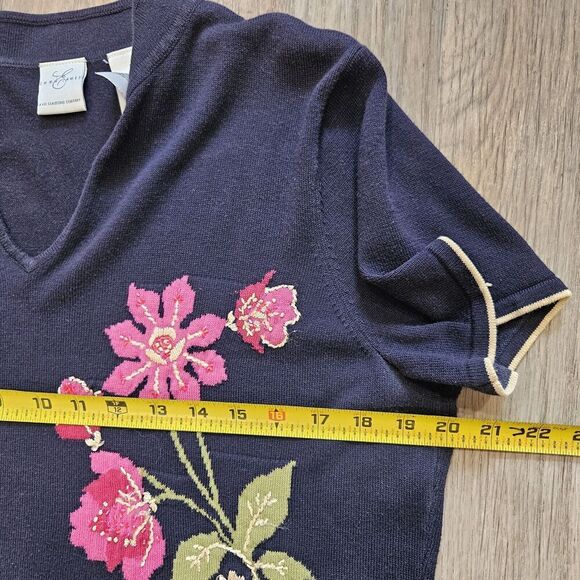 Emma James Sweater Womens Size L Beaded Embroidered Collared Boho Cottage - Picture 8 of 9